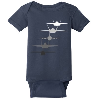 Air Force Fighter Jets F-4 F-111 F-15 F-16 F-22 F-35 Baby Bodysuit
