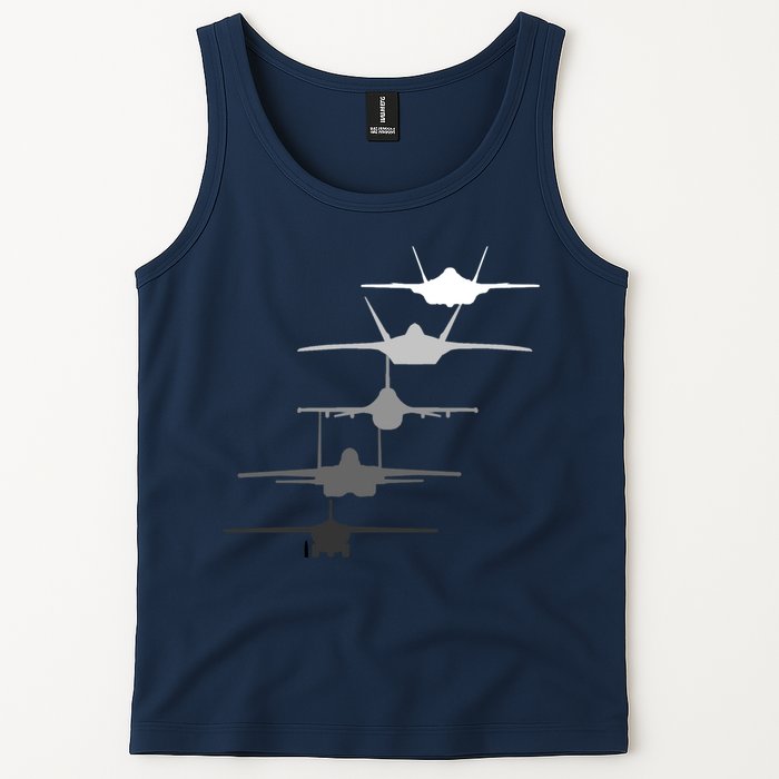 Air Force Fighter Jets F-4 F-111 F-15 F-16 F-22 F-35 Tank Top