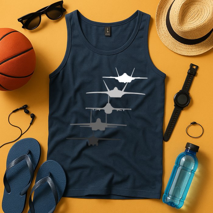 Air Force Fighter Jets F-4 F-111 F-15 F-16 F-22 F-35 Tank Top
