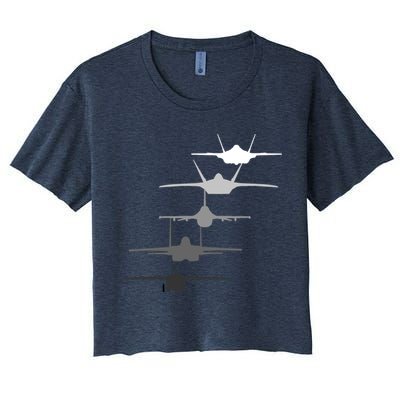 Air Force Fighter Jets F-4 F-111 F-15 F-16 F-22 F-35 Crop Top