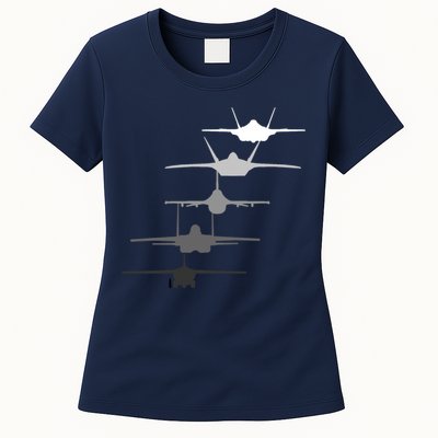 Air Force Fighter Jets F-4 F-111 F-15 F-16 F-22 F-35 Womens T-Shirt