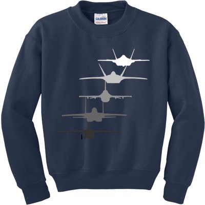 Air Force Fighter Jets F-4 F-111 F-15 F-16 F-22 F-35 Kids Sweatshirt