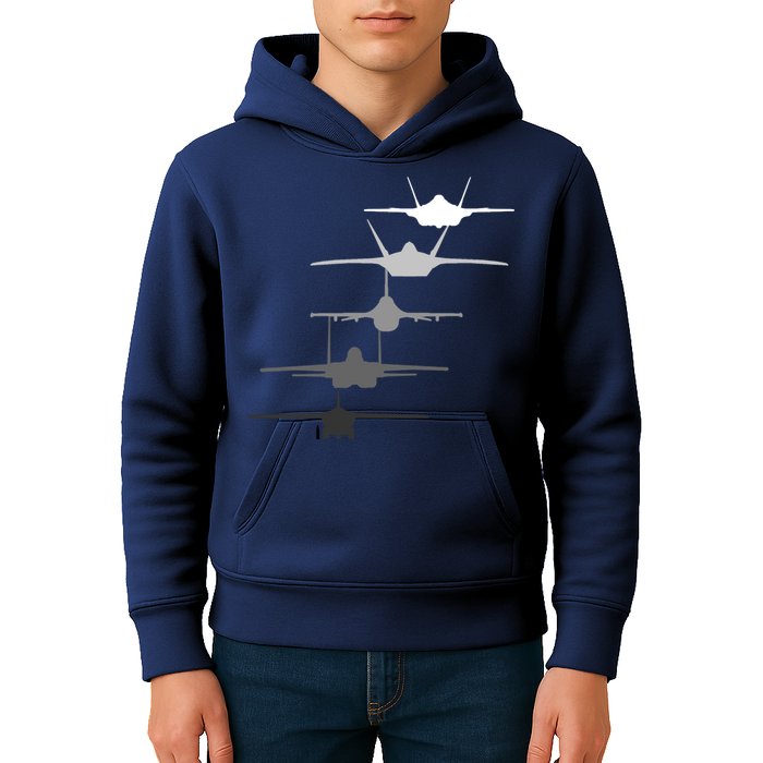 Air Force Fighter Jets F-4 F-111 F-15 F-16 F-22 F-35 Kids Hoodie