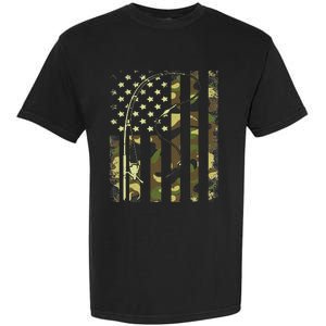 American Flag Fishing Rod Bass Fish Pole Camouflage Garment-Dyed Heavyweight T-Shirt