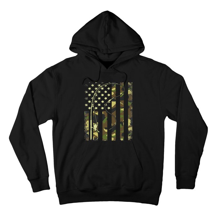 American Flag Fishing Rod Bass Fish Pole Camouflage Hoodie