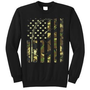 American Flag Fishing Rod Bass Fish Pole Camouflage Sweatshirt