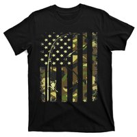 American Flag Fishing Rod Bass Fish Pole Camouflage T-Shirt