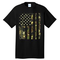 American Flag Fishing Rod Bass Fish Pole Camouflage Tall T-Shirt