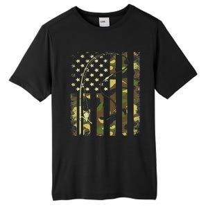 American Flag Fishing Rod Bass Fish Pole Camouflage Tall Fusion ChromaSoft Performance T-Shirt