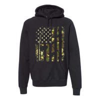 American Flag Fishing Rod Bass Fish Pole Camouflage Premium Hoodie