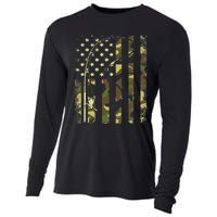 American Flag Fishing Rod Bass Fish Pole Camouflage Cooling Performance Long Sleeve Crew