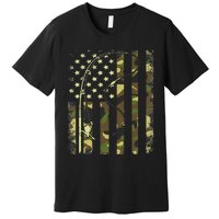 American Flag Fishing Rod Bass Fish Pole Camouflage Premium T-Shirt