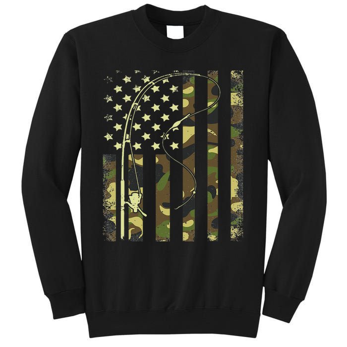 American Flag Fishing Rod Bass Fish Pole Camouflage Tall Sweatshirt