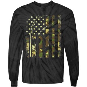 American Flag Fishing Rod Bass Fish Pole Camouflage Tie-Dye Long Sleeve Shirt