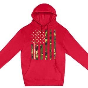 American Flag Fishing Rod Bass Fish Pole Camouflage Premium Pullover Hoodie