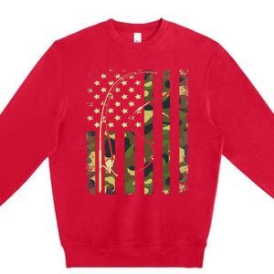 American Flag Fishing Rod Bass Fish Pole Camouflage Premium Crewneck Sweatshirt