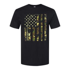 American Flag Fishing Rod Bass Fish Pole Camouflage Softstyle CVC T-Shirt