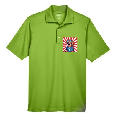 America Flag Funny Dachsund Weiner Dog Weenie Usa Gift Men's Origin Performance Pique Polo