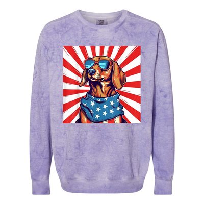 America Flag Funny Dachsund Weiner Dog Weenie Usa Gift Colorblast Crewneck Sweatshirt