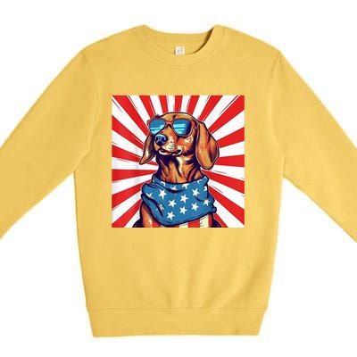 America Flag Funny Dachsund Weiner Dog Weenie Usa Gift Premium Crewneck Sweatshirt