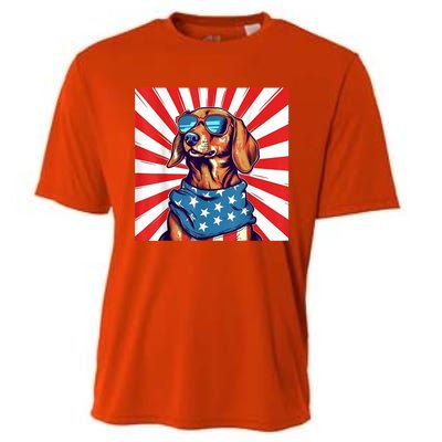 America Flag Funny Dachsund Weiner Dog Weenie Usa Gift Cooling Performance Crew T-Shirt