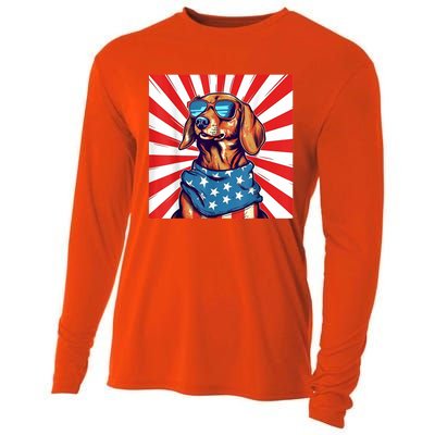 America Flag Funny Dachsund Weiner Dog Weenie Usa Gift Cooling Performance Long Sleeve Crew