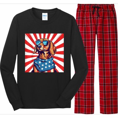 America Flag Funny Dachsund Weiner Dog Weenie Usa Gift Long Sleeve Pajama Set