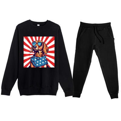 America Flag Funny Dachsund Weiner Dog Weenie Usa Gift Premium Crewneck Sweatsuit Set