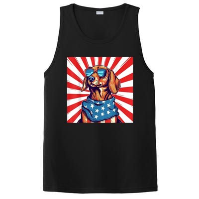 America Flag Funny Dachsund Weiner Dog Weenie Usa Gift PosiCharge Competitor Tank