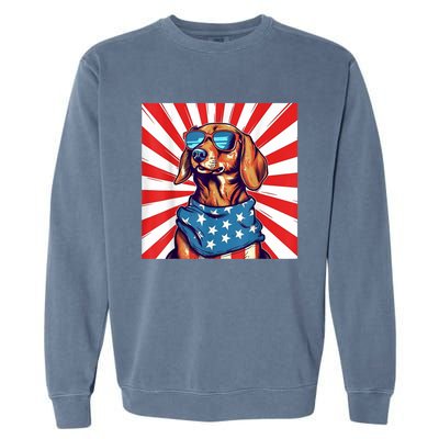 America Flag Funny Dachsund Weiner Dog Weenie Usa Gift Garment-Dyed Sweatshirt