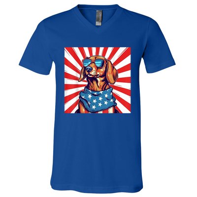 America Flag Funny Dachsund Weiner Dog Weenie Usa Gift V-Neck T-Shirt