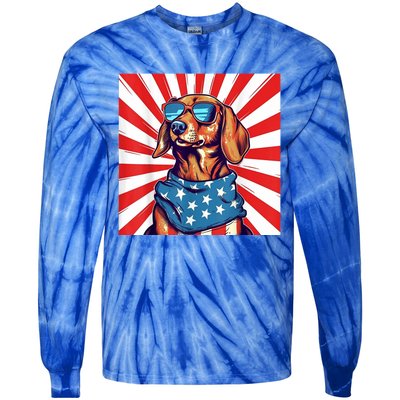 America Flag Funny Dachsund Weiner Dog Weenie Usa Gift Tie-Dye Long Sleeve Shirt