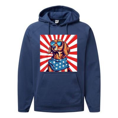 America Flag Funny Dachsund Weiner Dog Weenie Usa Gift Performance Fleece Hoodie