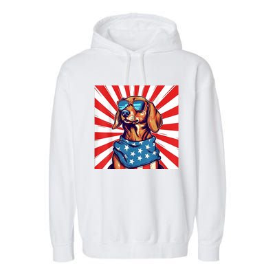 America Flag Funny Dachsund Weiner Dog Weenie Usa Gift Garment-Dyed Fleece Hoodie