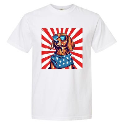 America Flag Funny Dachsund Weiner Dog Weenie Usa Gift Garment-Dyed Heavyweight T-Shirt