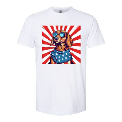 America Flag Funny Dachsund Weiner Dog Weenie Usa Gift Softstyle CVC T-Shirt