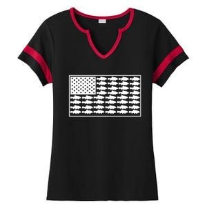 American Flag Fishes Gift Ladies Halftime Notch Neck Tee