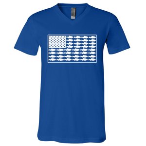 American Flag Fishes Gift V-Neck T-Shirt