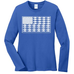 American Flag Fishes Gift Ladies Long Sleeve Shirt