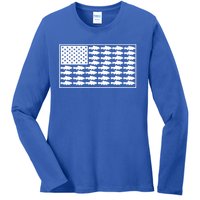 American Flag Fishes Gift Ladies Long Sleeve Shirt