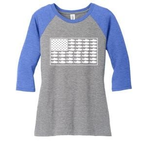 American Flag Fishes Gift Women's Tri-Blend 3/4-Sleeve Raglan Shirt