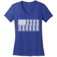 American Flag Fishes Gift Women's V-Neck T-Shirt