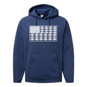 American Flag Fishes Gift Performance Fleece Hoodie