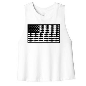 American Flag Fishes Gift Women's Racerback Cropped Tank