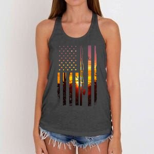 American Flag Fish Fisher Fisherman Funny Bass Fishing Usa Women's Knotted Racerback Tank