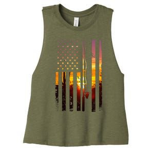 American Flag Fish Fisher Fisherman Funny Bass Fishing Usa Women's Racerback Cropped Tank