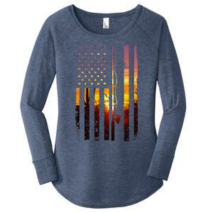 American Flag Fish Fisher Fisherman Funny Bass Fishing Usa Women's Perfect Tri Tunic Long Sleeve Shirt