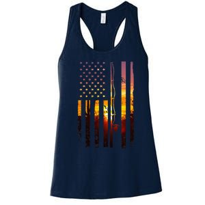 American Flag Fish Fisher Fisherman Funny Bass Fishing Usa Women's Racerback Tank