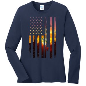 American Flag Fish Fisher Fisherman Funny Bass Fishing Usa Ladies Long Sleeve Shirt