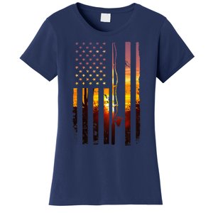 American Flag Fish Fisher Fisherman Funny Bass Fishing Usa Women's T-Shirt